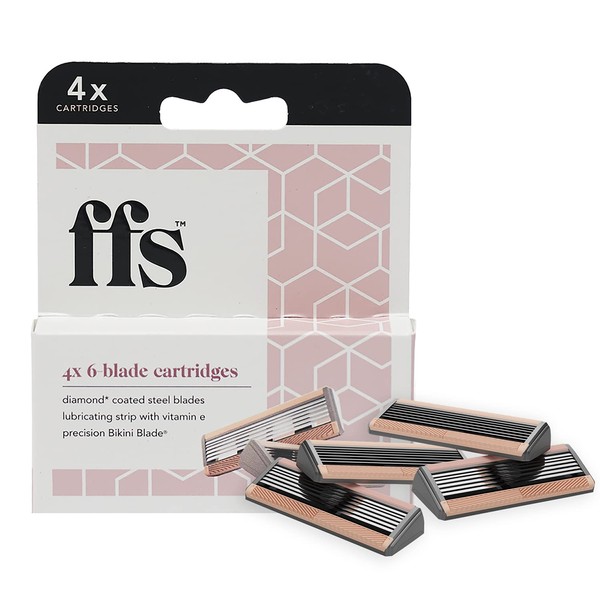 FFS Beauty Pack of 4 Vegan Razor Refills | Diamond-Coated Titanium 6-Blade Cartridges