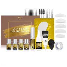 Kit de Levantamiento de Pestañas, 2-en-1 Cejas y Pestañas Lamination Perm Set 3D Cejas y Pestañas Perming Kit Semi-Permanente Curling Lifting Adecuado para el Salón de Casa y Uso Profesional (Marrón, Kit elevador de pestañas)