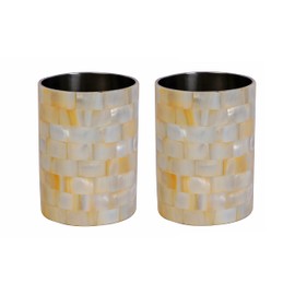 Wonderlist Handicrafts Mother of Pearl Bathroom Accessories Designer Bath Ensemble 100 Percent Handmade Toothpaste/Toothbrush Holder Set of 2 5 inches, BOWL