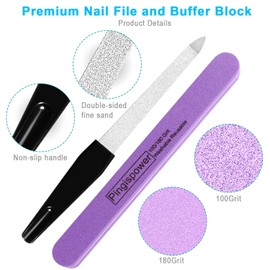 Pingispower 10PCS Metal Nail File and Buffer Block Kit, Professional Manicure Tools for Natural/Acrylic Nails | Durable Stainless Steel File with Travel Case & Nail Care Accessories
