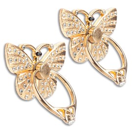 [2 Packs] Butterfly Glitter Bling Bling Phone Ring Holder, Sparkle Phone Ring Grip Artificial Diamond Stand,Rhinestone Cell Finger Ring for Phones,Pad