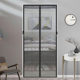 Magnetic Velcro Lace Fine Mesh Mosquito Screen Door for Entryway - Black White (Small)