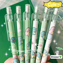 MOZXIRZ 4 Pcs Cute Mechanical Pencils with Eraser 0.5mm Cartoon Dinosaur Mechanical Pencil School Pencil for Kids Boy Girl Women (4pcs Dinosaur + Refill)