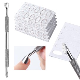 SUTOZMIWE Metal Silver Cuticle Pusher, Dual Ended Cuticle Remover and 100 Grit Sandpaper Sheets, Stainless Steel Durable Pedicure Manicure Tools for Fingernails and Toenails Dead Skin