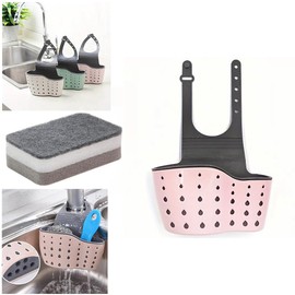 1 PINK TAP Sponge SOAP Holder & Sponge Included -Easy Fasten, Sink DRAINING Caddy, Dishcloth Holder, Soap Sponge Holder (PINK Holder & Sponge)