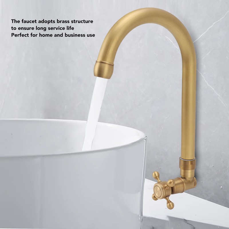 Antique Brass Basin Faucet with Cross Knob Single Handle Faucet