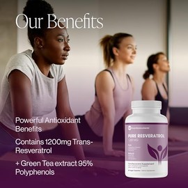 Pure Resveratrol 600mg, Extra Strength Trans-Resveratrol, 60 Vegan Caps | Supports heart, cognitive & immune health; highly purified & bioavailable an