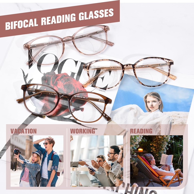 OPTOFENDY Bifocal Reading Glasses for Women, TR90 Round Clear Top