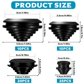 wugongshan 70 Pcs Rubber Grommets Assortment Kit, Rubber Grommets for Holes, Rubber Cable Grommets, Tower Shaped Firewall Hole Plug Set for Car Boat Plumbing Cable Wiring Gaskets (Black)