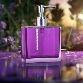 Haosie 5PCS Purple Bathroom Accessory Set, Acrylic Bathroom Decor Sets Accessories, Square Purple Bathroom Sink, with Emulsion Bottle Tooth Brush Holder Soap Dish Gargle Cup for Home Hotel Travel