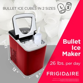 Frigidaire Frigidaire 26 Lbs per Day Portable Compact Maker, Ice Making Machine, Red Stainless, Medium