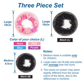 SkatingSpirit Colored Hair Net Ballet Bun Cover for Women and Teens (3 Pieces Set), for Dance Skating Gymnastic Party Wedding Event (Rose/Black)