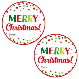 joycraft 120Pcs Merry Christmas Stickers,2Inch Christmas Gift Stickers, Christmas Name Labels, Red and Green Dot Holiday Gift Stickers, Winter Holiday Paper Labels for Xmas Party, Gift, DIY Crafts