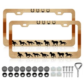 Horse License Plate Frame - 2 PCS Horseshoe Animal License Plate Holder, Rust-Proof Auto Parts License Plate Cover Decoration with Screws Caps for Standard Us 12x6 Inch