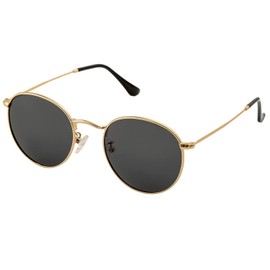 Small Round Polarized Sunglasses for Men Women Classic Circle Metal Frame Sun Glasses 2 Pack (Gold/Black)