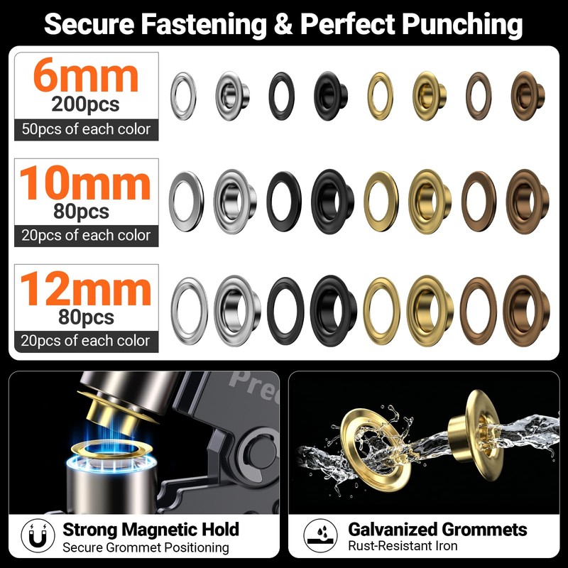 Preciva 3-Size Grommet Tool Kit of 1/2" 1/4" 3/8" -