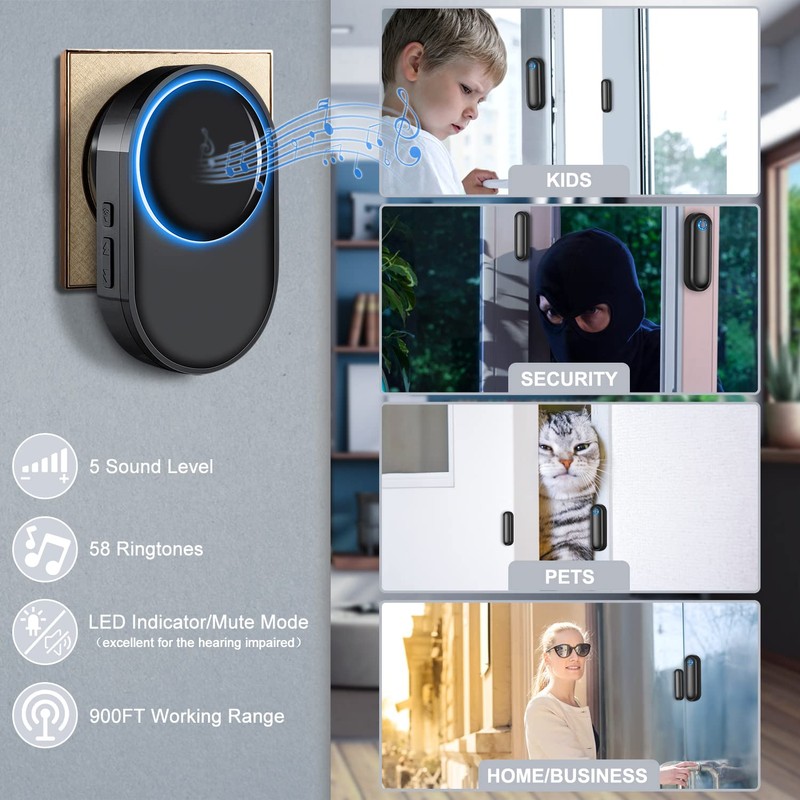 Door Window Sensor Bell, Wireless Bell, 900 ft Range, 58
