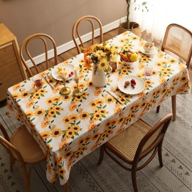 Joyfol Day Sunflower Tablecloth,Orange Floral Table Cloth for Square Tables,Waterproof Resistant Durable Flower Table Cover for Kitchen Dining Room (54 X 54 INCH)