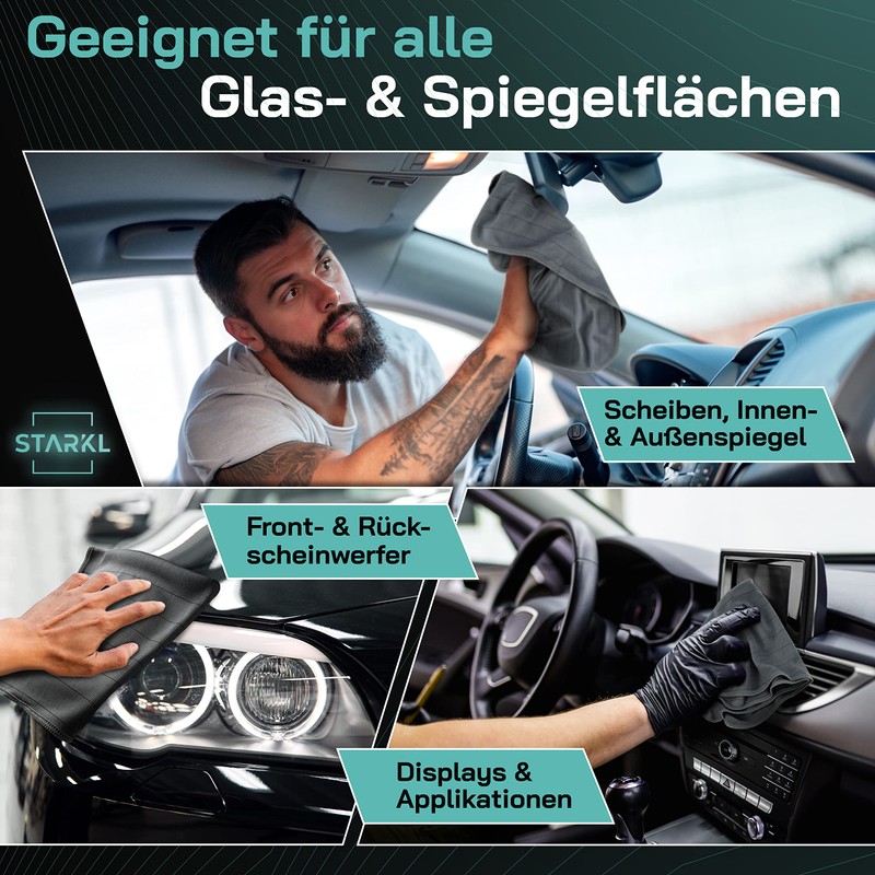 STARKL® 4 x Microfibre Cloths for Car Windows, Windows, Mirrors,