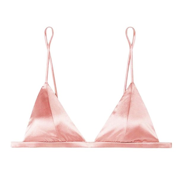 SilRiver Women's Silk Satin Triangle Bralette Soft Cup Wireless Bra