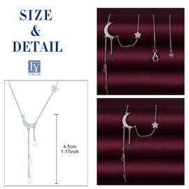 Yumilok Women's Necklace 925 Sterling Silver Stars Moon Tassels Zirconia with Pendant for Women Birthday Mother's Day, Sterling Silver, Cubic Zirconia