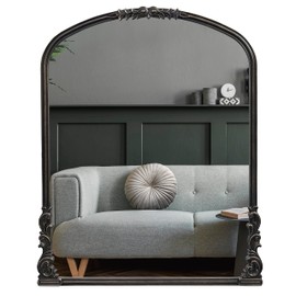 Wylde Iris English Estate Carved Arch Wood Wall Mirror, Mirror for Entryway, Living Room, Bathroom, Antique Black, 28.4x35