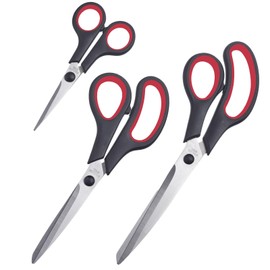 Westmark 3 Piece Scissors Set, 1 x Craft & Sewing Scissors (14 cm), Universal Household Scissors (21 cm) & Paper and Craft Scissors (25 cm), Stainless Steel/Plastic - Black/Red/Silver