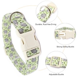 Hedgehog Dog Collar for Small Dogs, Green Pet Collar with Quick Release Buckle, Adjustable Comfortable Puppy Collar for Female Girl Boy Medium Large Dogs, XS