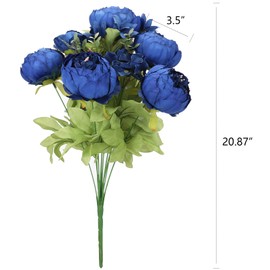 Duovlo Artificial Peony Silk Flowers Fake Flowers Vintage Wedding Home Decoration,Pack of 1 (Navy)
