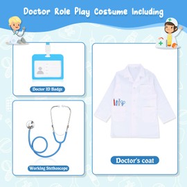 Doctor Costume Kids,Children White Lab Coat Stethoscope Work Card Holder Doctor Role Play Boys Girls Medical Hospital Staff Dressing Up Costume