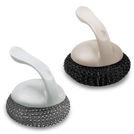 Cosermart Stainless Steel Wool Scrubber with Handle, Nylon Plastic Scrubber Brush for Kitchen Dish, Pots, Pans, Grill, Sink, Bathroom Cleaning(2 PCS)