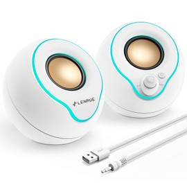 LENRUE Computer Speakers, PC Speakers with Colorful Lights Button, Volume Knob, 45 ° Tilt, Loud Sound, AUX and USB Powered for PC Desktop Monitor Laptop