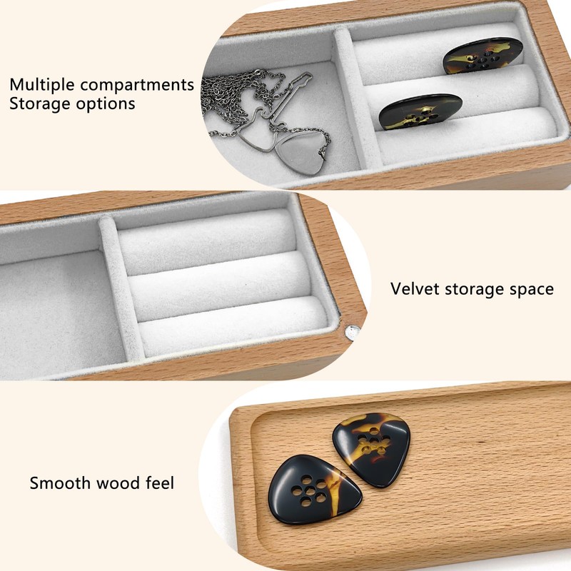 Musiin 高級木製ギターピックホルダー - 頑丈なギターピック収納ボックス ディスプレイケース ジュエリーボックス 男女兼用 大人用 - ギターピックアクセサリーに最適