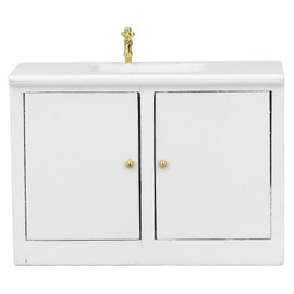 Dollhouse Wood Bathroom Sink Simulated White Dollhouse Miniature Wash Basin Cabinet Single Sink 1:12 Dollhouse Furniture