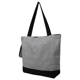 NGIL Medium Top Zipper Closure Canvas Tote Bag with Attached Matching Coin Purse For Moms and Nurses (Silver Glitter)
