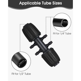 10 Pcs 1/2 Inch to 1/4 Inch Drip Irrigation Fittings - Barbed Reducing Tee Drip Irrigation Tubing Connectors with 10 End Plugs - Drip Irrigation Line System Parts 1/2 to 1/4 Adapter for Garden - Black