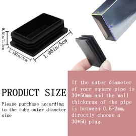 KuuGuu 30 PCS 1x2 Inch Rectangle Tubing End Caps Premium Plastic Plug Square Tubing Post End Cap for Metal Tubing, Pipe Tubing, Fence, Chair Leg Caps, Furniture Floor Protector (30 * 50mm Black)
