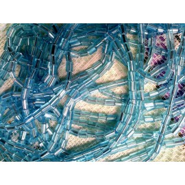 PRECIOSA Vtg 300 AQUA SILVER LINED PILLOW SPACER GLASS BEADS 5X3 mm #051612m