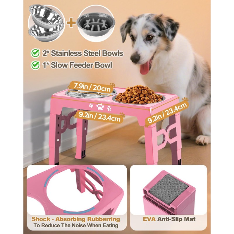 Jovrun Elevated Dog Bowls, Dog Feeder with 2 Stainless Steel