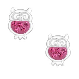 Laimons Girls’ Children's Stud Earrings Owl Shiny Various Colours Glitter 925 Sterling Silver, Sterling Silver