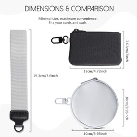 Keychain Wallet Mini Zip Around Dual Pouch Wristlet Small Portable Dual Pounch Wristlet Detachable Coin Purse for Women Gym Workout Outdoor Life (Grey/Black)