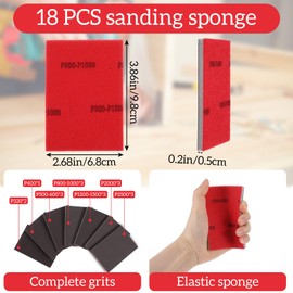 Tyqour 18 Pcs 320-2500 Fine Grit Sandpaper, Ultra Fine Sanding Sponges Pads, Wet Sanding Block, Sand Paper for Wood Furniture, Drywall Sandpaper, Soft Foam Sand Block Model Metal Furniture Polishing