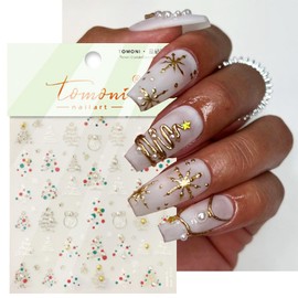 Christmas Tree Nail Art Stickers Cute Xmas Winter Nail Decals Gold Sliver White 5D Embossed Self-Adhesive Santa Tree Snowflake Nail Design Supplies Holiday Nail Art Decoration for Women Girl 1 Sheet