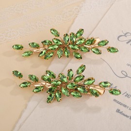 Rumtock 2pcs Emerald Green Rhinestones Beads Hair Clip for Wedding Brides Women Hair Piece Easy to Wear Hair Accessories (Green)