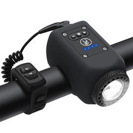 Electric Bike Horn Bike Light 2 in 1, 110dB Loud Bicycle Horn 5 Sound Modes, Rechargeable Bicycle Scooter Headlight for Night Riding, Bicycle Light with Horn for Adults & Kids, Waterproof