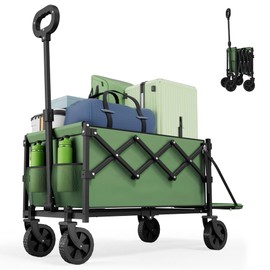 Canpsky Collapsible Folding Wagon with Tailgate, Wagons Carts Foldable with 350lbs Capacity, Lightweight Portable Utility Wagon Cart for Shopping Camping Sports Garden（Green）