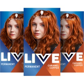 Schwarzkopf LIVE Intense Colour Hair Colour 077 Caramel Copper (3 x 142.5 ml), Permanent Colouration with Colour-Intensifying Serum, Permanent Hair Colour for Perfect Grey Hair Coverage