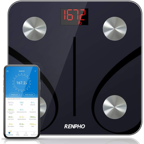 RENPHO Bluetooth Body Fat Scale, Digital Weight Scale Bathroom Smart Body Composition Analyzer Wireless BMI Compact Scale Health Monitor with Smartphone APP, 396 lbs