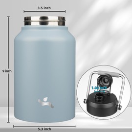 Konokyo Half Gallon Jug with Handle,64 oz Insulated Water Bottle with Carrying Pouch,Double Wall Vacuum Stainless Steel Metal Bottle,Storm Blue