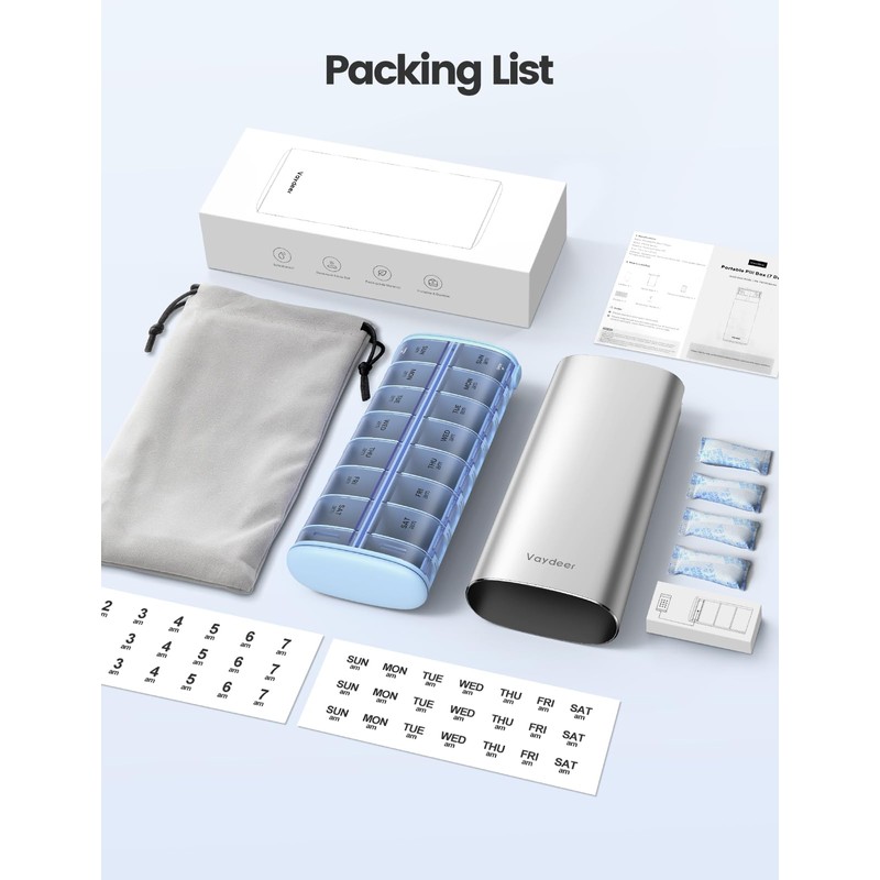 Vaydeer 7 Day Weekly Pill Organizer (Support 2 Times a